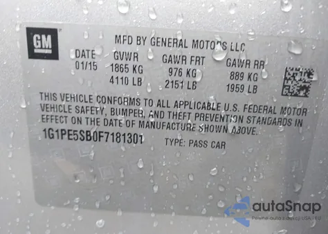 2015 Chevrolet Cruze 2Lt Auto from USA, damaged, VIN 1G1PE5SB0F7181301